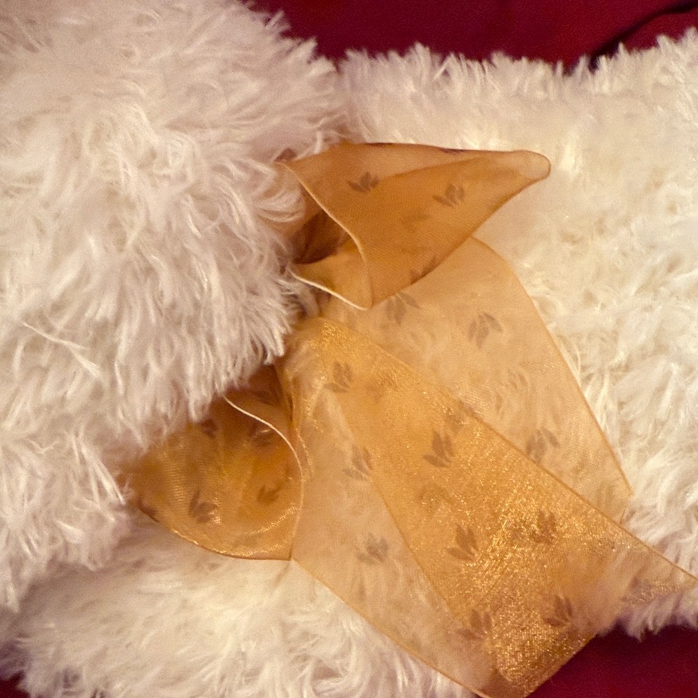 Ty White Shaggy Stuffed Dog with Gold Bow “Rabble” - Picture 5 of 9
